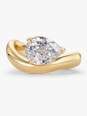 Gold Plated Teardrop Solitaire Ring with Clear CZ Stone